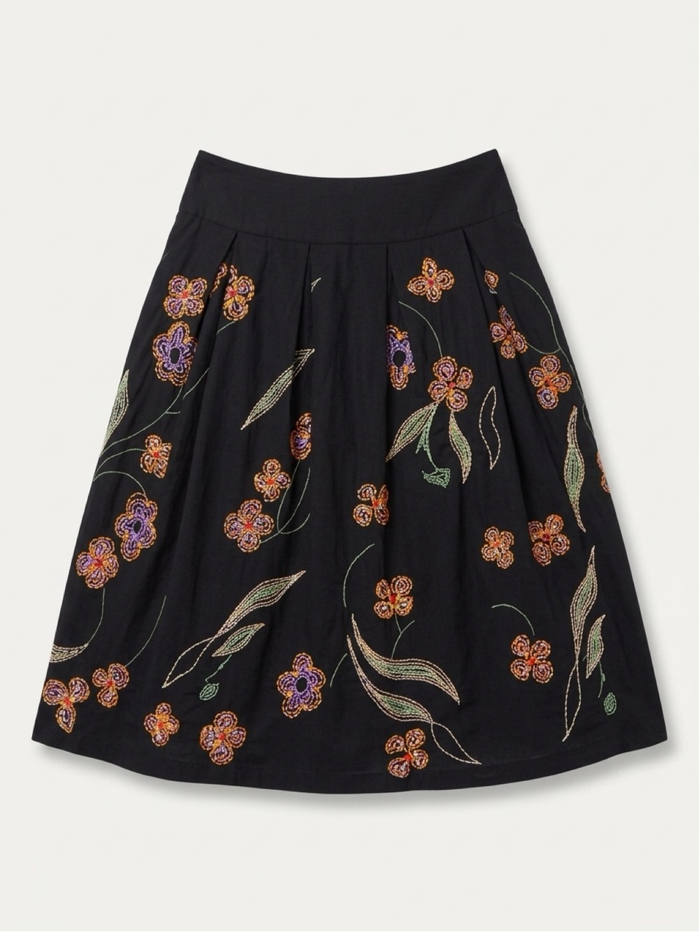 MaxMara Black A-Line Skirt with Colorful Floral Embroidery